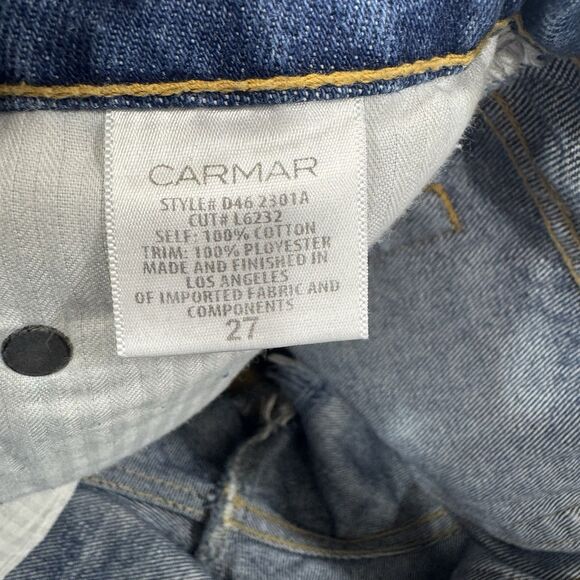 Carmar Denim Jeans Shorts 27 Blue Distressed Eagle Patch Frayed High Rise Y2k - Picture 11 of 13